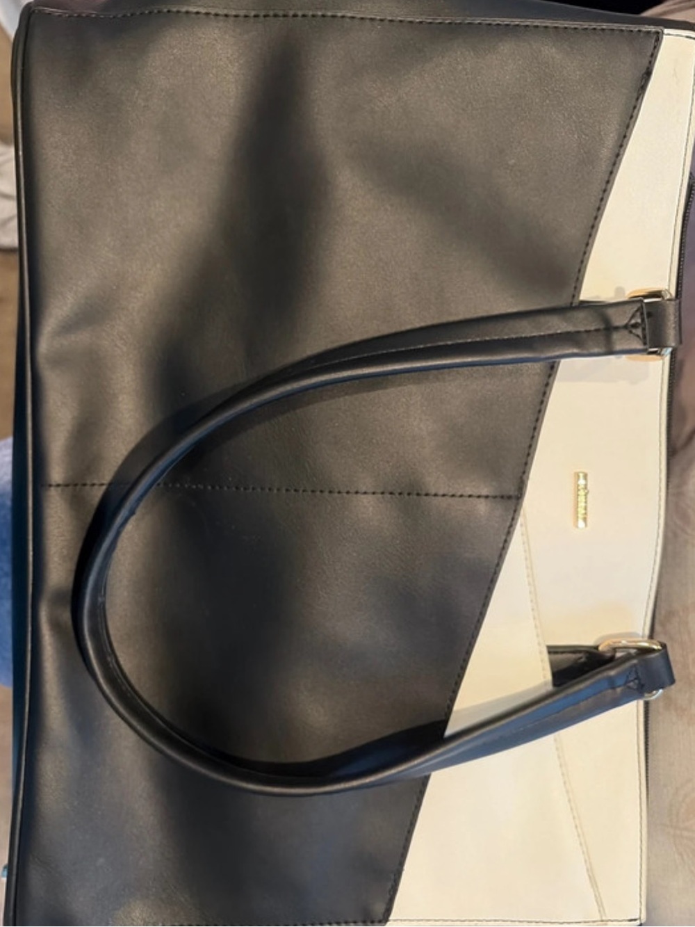 Colorblock Black and Cream Tote Bag with Gold Accent
